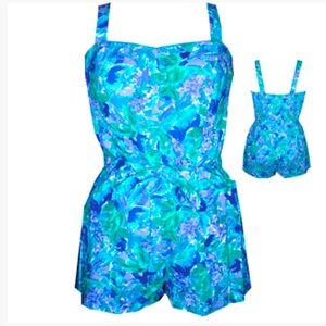 NWOT Ceeb's Famous Cotton Swimwear Suit in Teal & Navy, size 12.